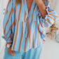 Stripe Crinckled Ruffled Sleeve Button up Loose Shirt