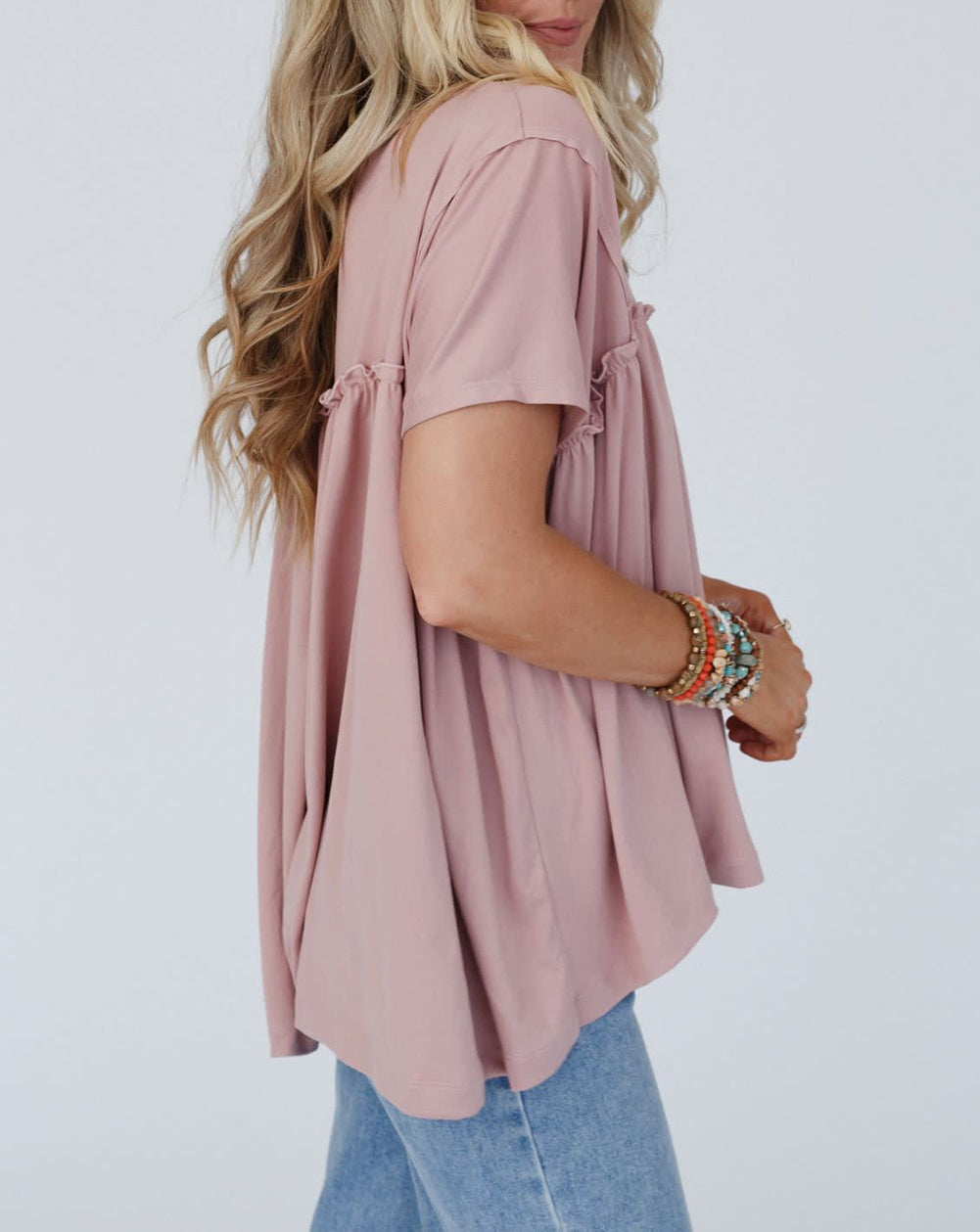 Ruffled Trim Loose Babydoll Tee