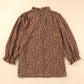 Frilled Neck 3/4 Sleeves Cheetah Blouse