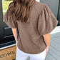 Solid Textured Puff Sleeve Mock Neck Blouse