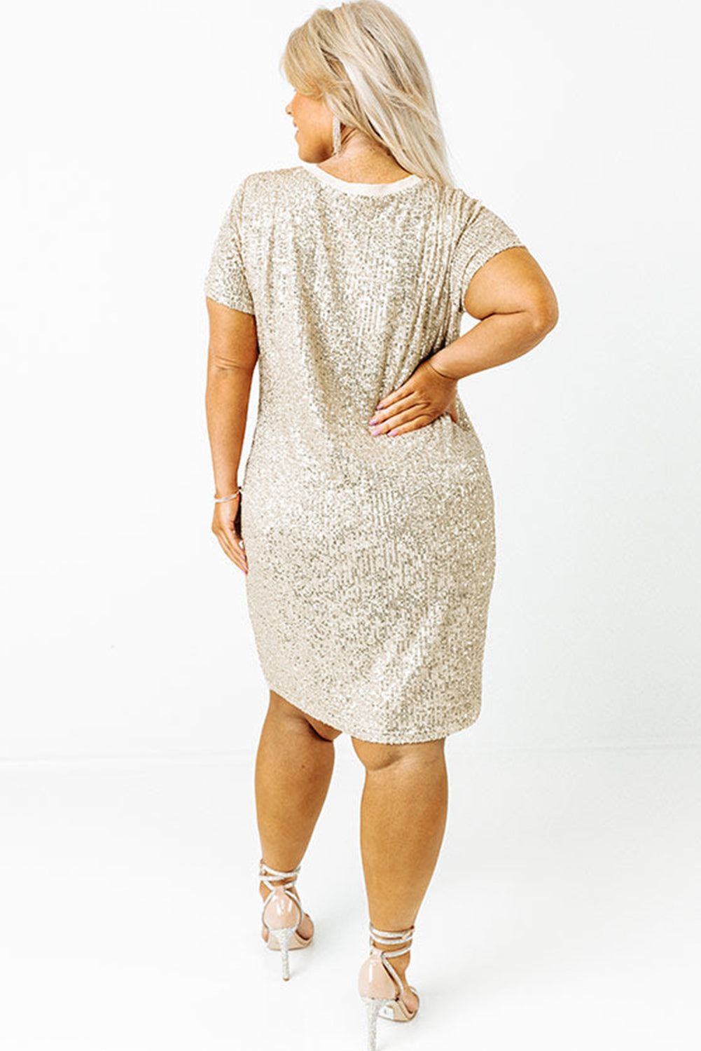 Plus Size Sequin Short Sleeve T-shirt Dress