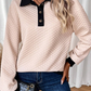 Textured Colorblock Edge Buttoned Collar Sweatshirt