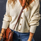 Plain Knitted Buttoned V Neck Cardigan