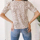 Textured Leopard Print Ruched Sleeve T Shirt