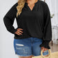 Split Neck Flounce Sleeve Plus Size Blouse