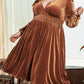 V Neck Balloon Sleeve Velvet Dress