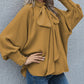 Frilled Knotted Mock Neck Bishop Sleeve Blouse