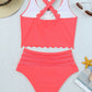 Pink Scalloped Criss Cross High Waist Bikini