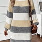 Stripe Colorblock Bubble Sleeve Drop Shoulder Sweater Dress
