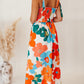 Plus Size Smocked Floral Print Tied Straps Wide Leg Jumpsuit