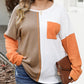 Plus Size Color Block Textured Patchwork Top with Pocket