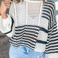 Stripe Hollow-out Openwork Knit Puff Sleeve Sweater