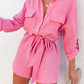 Roll Tab Sleeve Button Shirt Style Belted Romper