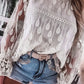 Embroidered Mesh Flounce Sleeve Blouse