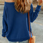 Solid Color Off Shoulder Rib Knit Sweater with Pocket