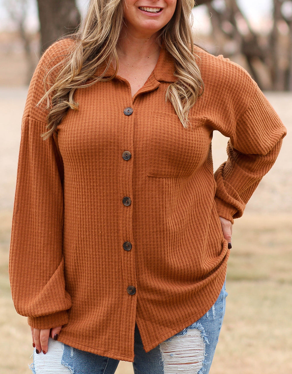 Plus Size Waffle Knit Textured Shacket