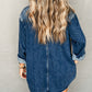 Flap Pocket Snap Button Wash Denim Shacket