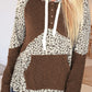 Leopard Print Ribbed Patchwork Buttoned Hoodie
