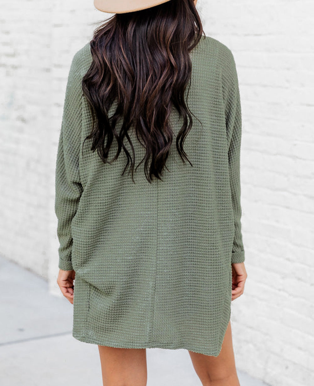 Waffle Knit Open Front Cardigan
