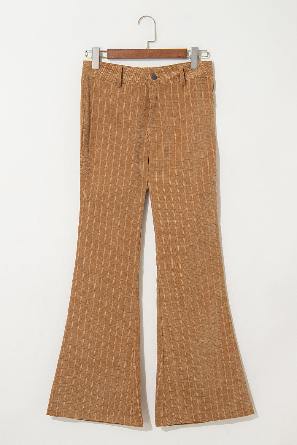 Checkered Corduroy Flare High Waist Pants