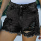 Frayed Hem High Waist Denim Shorts