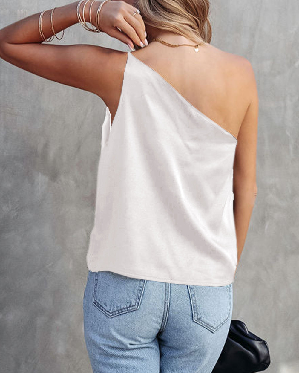 Satin One Shoulder Loose Tank Top