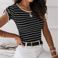 Striped Drawstring Sleeve Contrast Neckline T Shirt