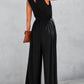 Deep V Pleated Crisscross Wide Leg Backless Jumpsuit