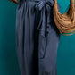 Belted Frilly Waist Wide Leg Loose Pants