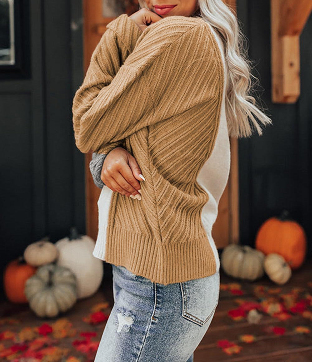 Colorblock Textured Drop Shoulder Sweater
