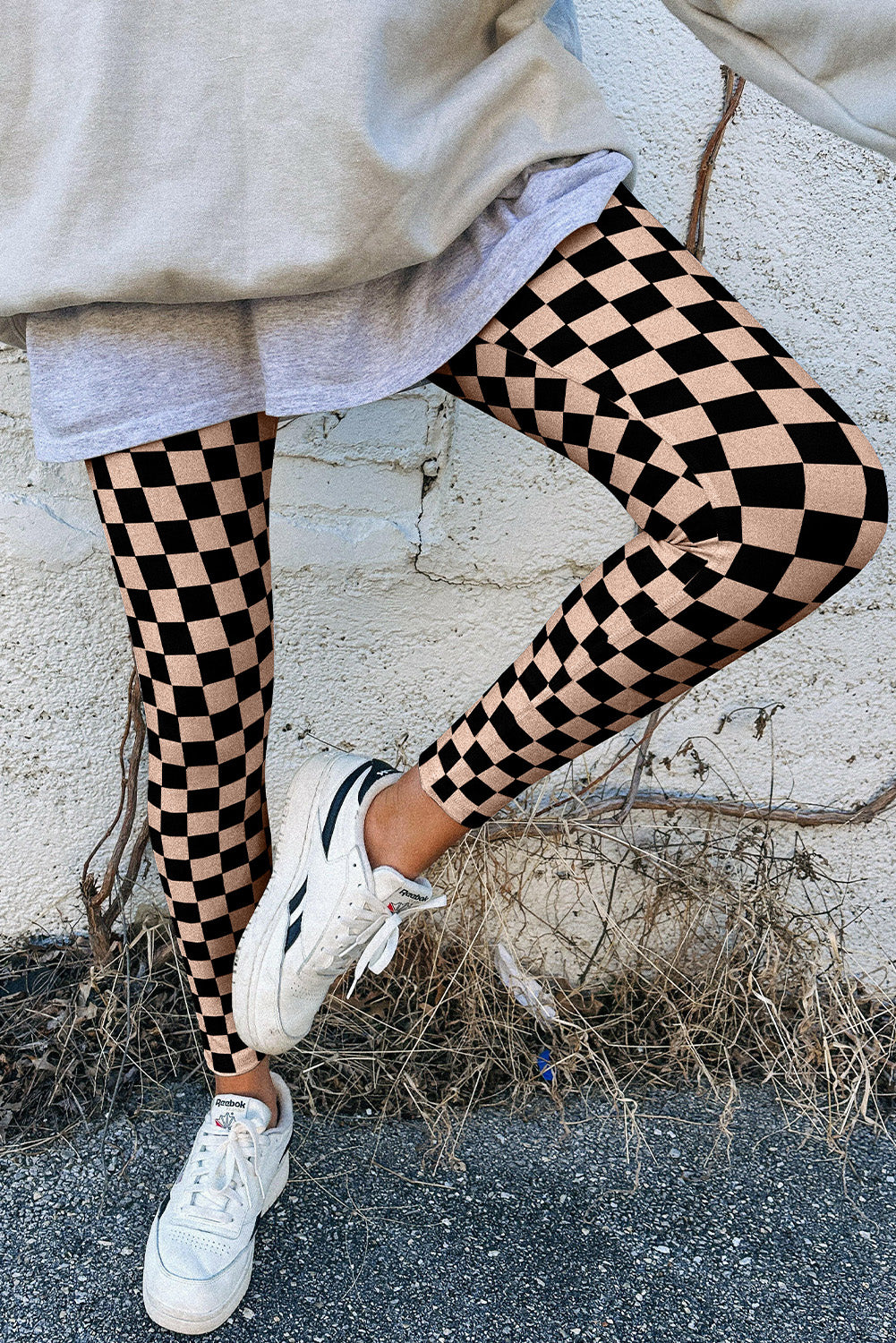 Checkered Pattern High Waist Skinny Leggings