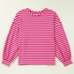 Striped Print Crew Neck Drop Shoulder Sweatshirt