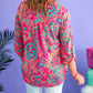 Plus Size Paisley Print V Neck Roll Tab Sleeve Blouse