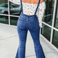 Adjustable Buckle Strap Flare Leg Denim Overalls