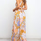 Floral Backless Lace up Sleeveless Maxi Dress