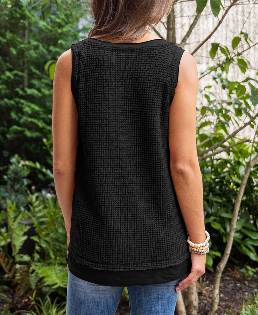 Scoop Neck Waffle Knit Flowy Vest