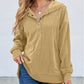 Solid Ribbed Knit Buttoned Drop Shoulder Oversized Hoodie