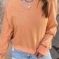 Solid Long Sleeve V Neck Corded Top