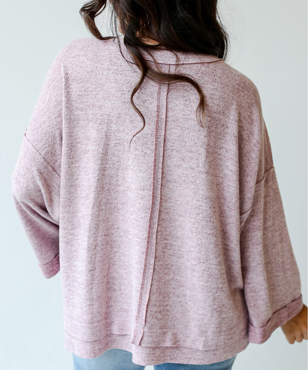 Exposed Seam Drop Shoulder Wide Long Sleeve T Shirt