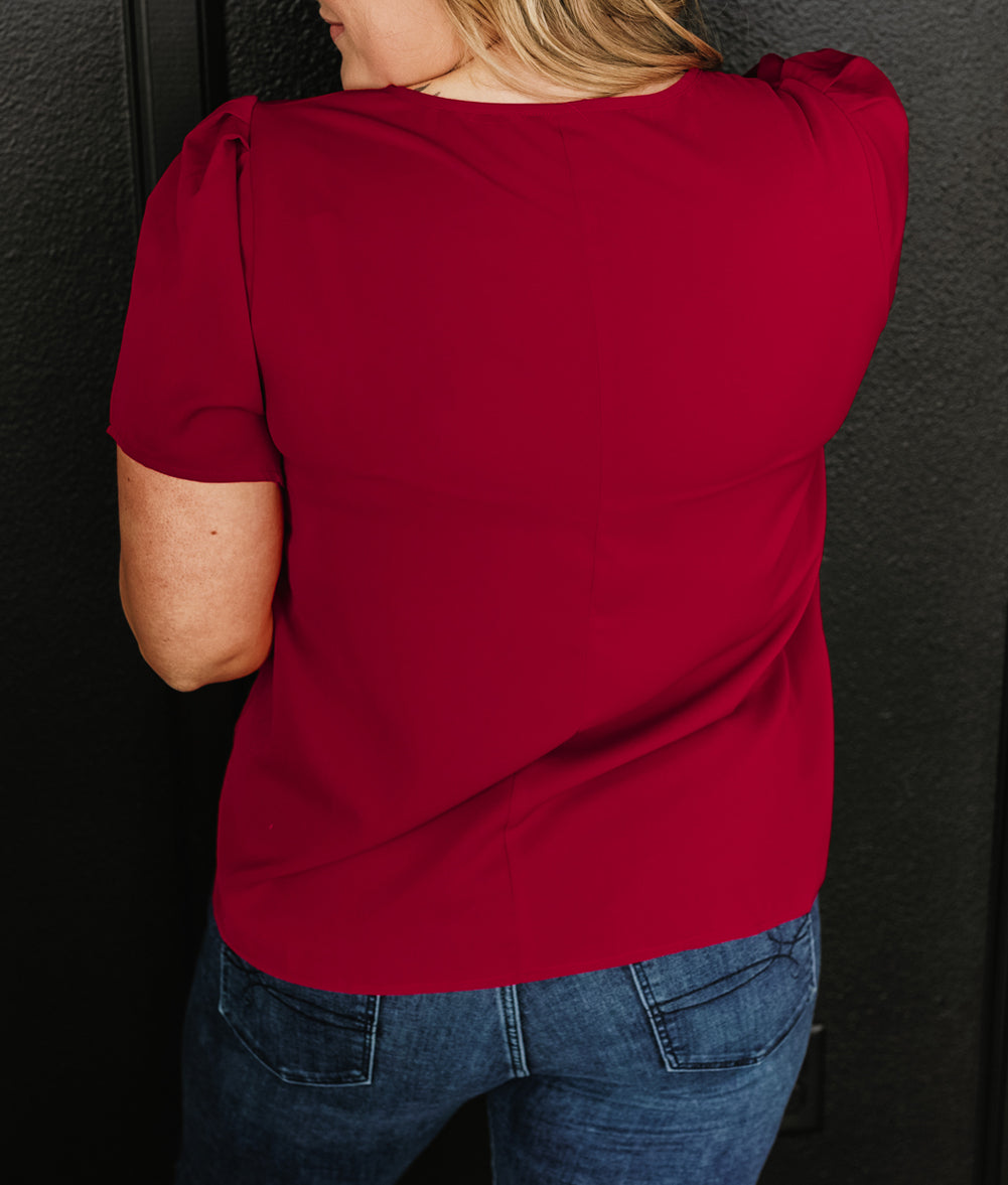 Keyhole Pleated Crew Neck Plus Size T Shirt