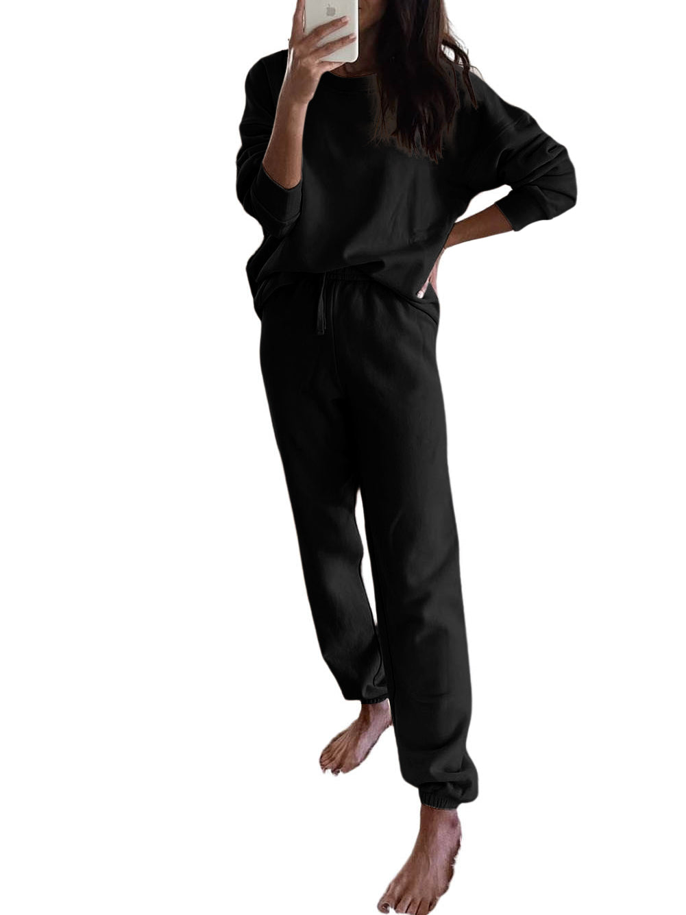 Long Sleeve Top and Drawstring Pants Lounge Outfit