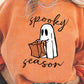 Spooky Season Ghost Print Ribbed Pullover Sweatshirt
