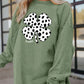 Western Cow Clover Print Crewneck Corded Sweatshirt