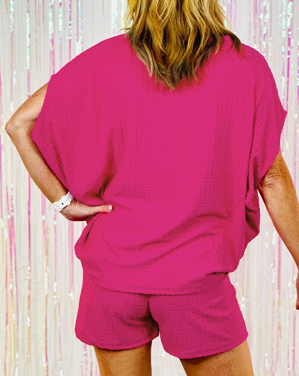 Textured Dolman Sleeve Top and Shorts Plus Size Set