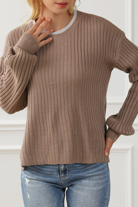 Balloon Sleeve High Low Split Sweater