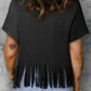 Sequined Disco Ball Fringed V Neck T Shirt