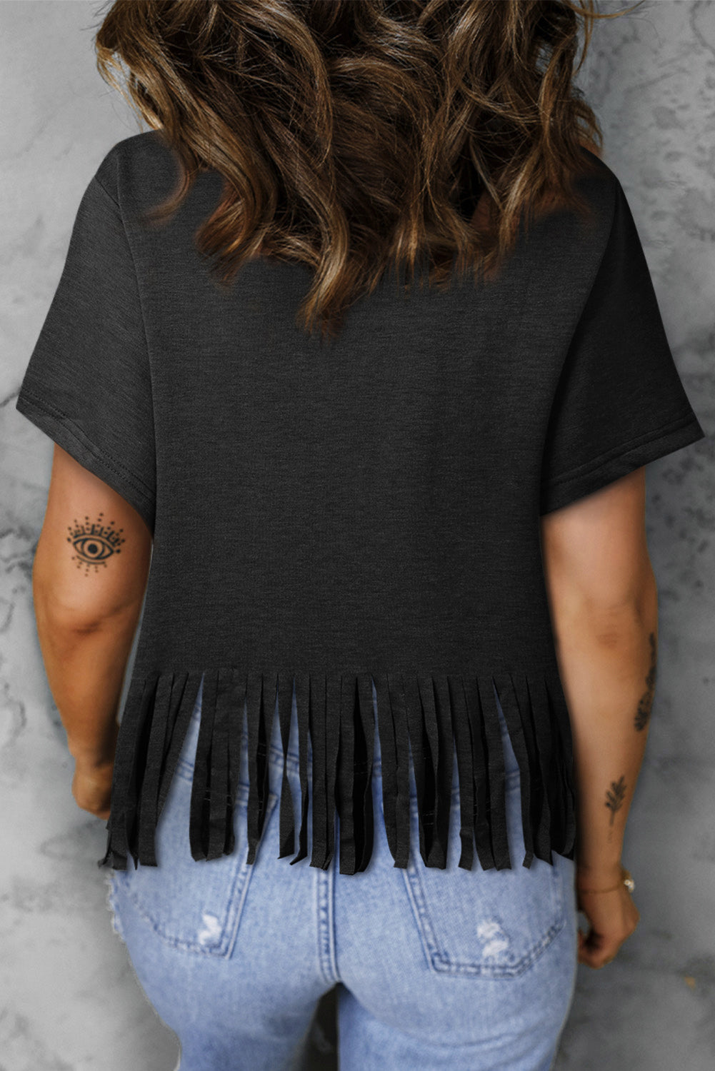 Sequined Disco Ball Fringed V Neck T Shirt