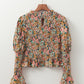 Floral Print Smocked Bubble Sleeve Ruffled Crop Top