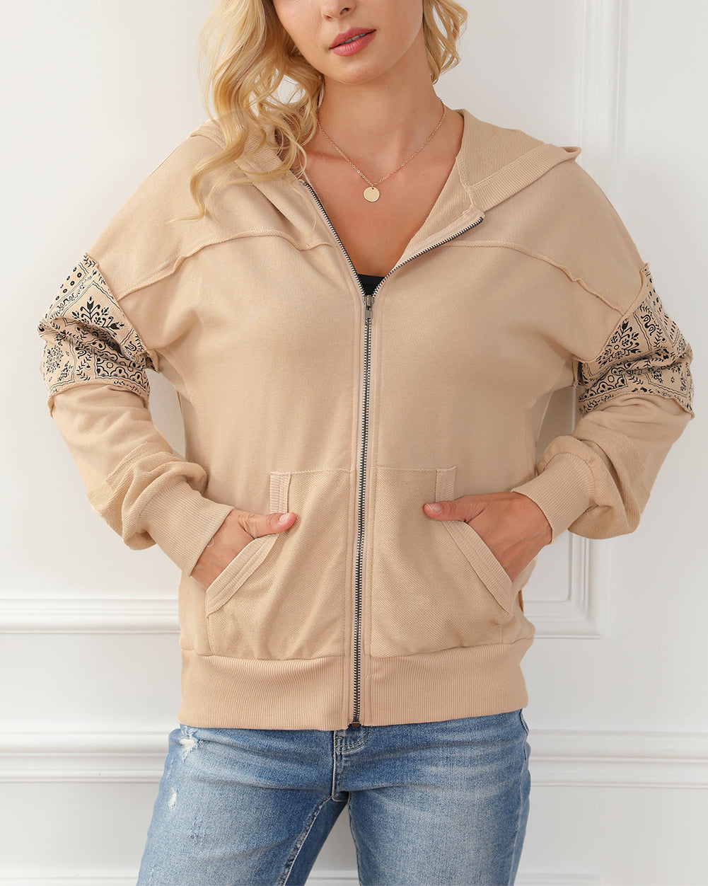 Parchment Printed Patchwork Hooded Jacket