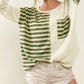 Striped Patch Textured Fabric Long Sleeve Top